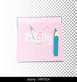 Scribble. Office paper sticker sheet pink or a sticky label with shadow isolated on a transparent background. Vector for your design. Stock Vector