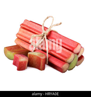 fresh rhubarb pieces sour vegetables on white Stock Photo