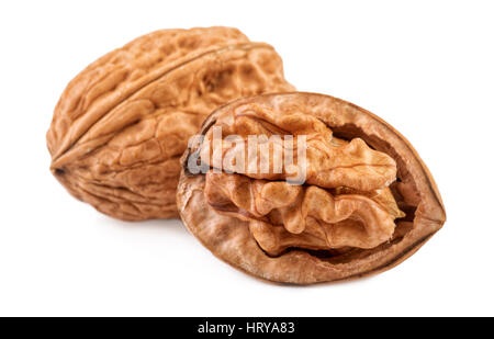 nuts walnuts whole and half in closeup Stock Photo