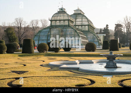 Palm House or Palmenhaus in the Schönbrunn palace gardens, Vienna, Austria. Stock Photo