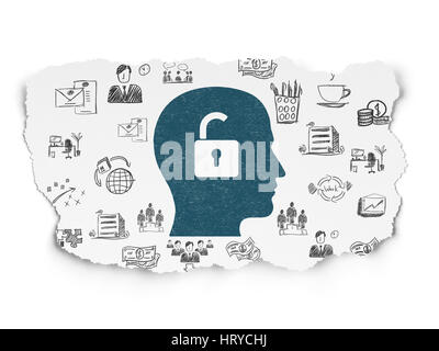 Finance concept: Head With Padlock on Torn Paper background Stock Photo