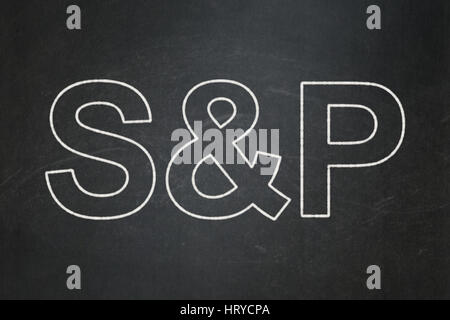 Stock market indexes concept: S&P on chalkboard background Stock Photo