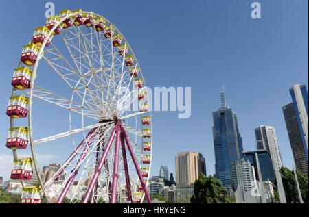 Big wheel at Birrarung Marr,Melbourne with the Eureka Building behind Stock Photo