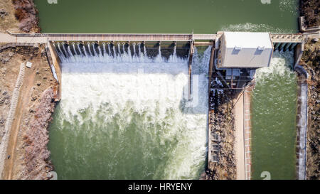 High water aerial view of a Diversion Dam on the Boise River in Idaho Stock Photo