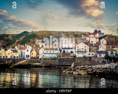 Harbour front buildings at Staithes, North Yorkshire, UK. Stock Photo