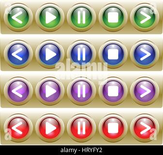 Four Sets of Vector Player Control Button Iluustrations. Stock Vector