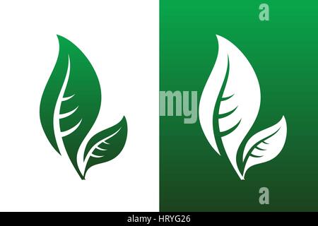 Leaf Pair Icon Vector on Both Solid and Reversed Background. Stock Vector