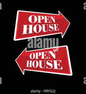 Open House Real Estate Arrow Signs Bi-Direction and In Perspective. Stock Vector