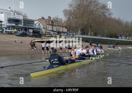 London, UK. 5th Mar, 2017. Boat Race Fixture. Oxford University Boat Club v ASR Nereus from Holland. As preparation for the The Cancer Research, UK. 05th Mar, 2017. Boat Races, Oxford and Cambridge clubs participate in a number of Fixtures against other clubs. Crew list:- OUBC Blue Boat: 8 Vassilis Ragoussis (stroke), 7 James Cook, 6 Mike DiSanto, 5 Olivier Siegelaar, 4 Josh Bugajski, 3 Oliver Cook, 2 Matthew O'Leary, 1 William Warr (Bow), Sam Collier (Cox), Credit: Duncan Grove/Alamy Live News Stock Photo