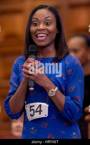 Long Beach, California, USA. 05th Mar, 2017. ADRIENNE LEON from Atlanta competes at the 12th Annual National Adult Spelling Bee. Credit: Brian Cahn/ZUMA Wire/Alamy Live News Stock Photo