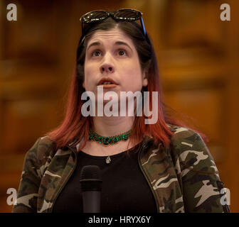 Long Beach, California, USA. 05th Mar, 2017. BRIDGET MARTIN from Las Vegas competes at the 12th Annual National Adult Spelling Bee. Credit: Brian Cahn/ZUMA Wire/Alamy Live News Stock Photo