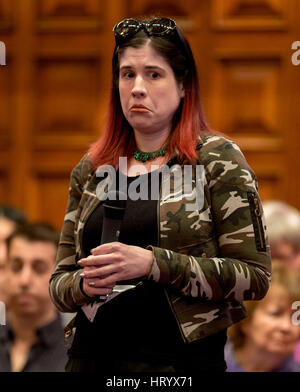 Long Beach, California, USA. 05th Mar, 2017. BRIDGET MARTIN from Las Vegas competes at the 12th Annual National Adult Spelling Bee. Credit: Brian Cahn/ZUMA Wire/Alamy Live News Stock Photo