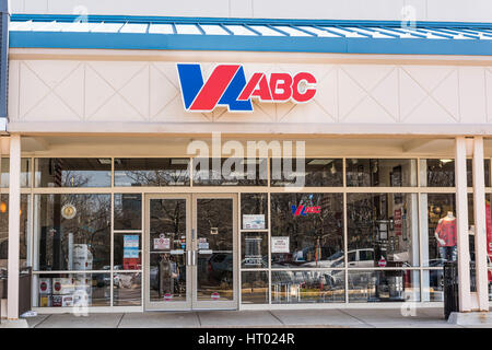 Fairfax, USA - February 18, 2017: ABC alcohol and spirits store exterior Stock Photo