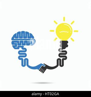 Brain & light bulb symbol.Brainstorm,partnership & teamwork idea concept.Design for business solutions,development,invention & innovation,creativity,s Stock Vector