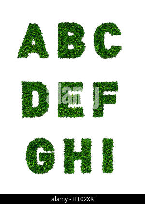 A to i, alphabets of green leaves on white background Stock Photo