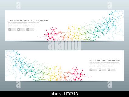 Set of modern scientific banners. Molecule structure DNA and neurons. Abstract background. Medicine, science, technology, business, website templates. Scalable vector graphics. Stock Vector