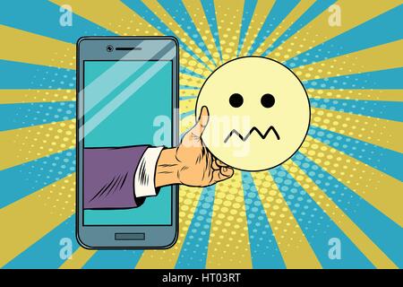 skepticism emoji emoticons in smartphone Stock Vector