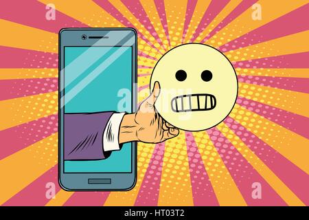evil smile emoji emoticons in smartphone Stock Vector