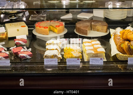 Cakes on display at Café Central a Historic Viennese café on Herrengasse, Vienna, Austria. Stock Photo