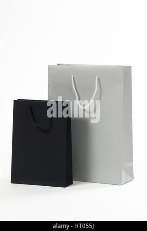 Silver and black paper bag on a white background Stock Photo