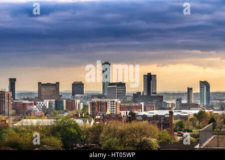 The Famous Liverpool Skyline under the dark clouds. Stock Photo