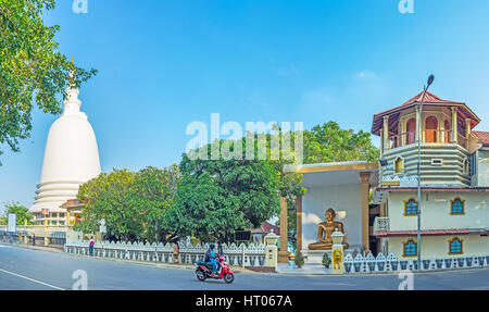 Panorama of the Sri Sambuddhaloka Viharaya Temple, one of the main landmarks of Fort district, located on the Lotus Road, Colombo, Sri Lanka. Stock Photo