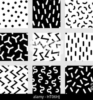 Geometric abstract seamless pattern. Simple motif background collection. Black and white decoration design. Trendy memphis style illustration Stock Vector