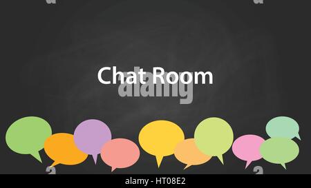 chat room white text illustration with colourful empty callouts and black background Stock Vector