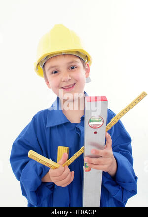 Junge als Handwerker, Bauarbeiter - little boy as building worker Stock Photo