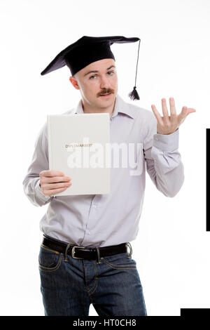 Diplomand mit Diplomarbeit - graduand with degree dissertation Stock Photo