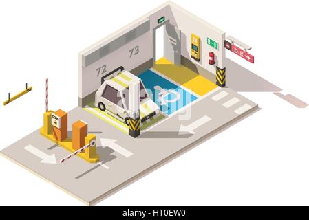 Vector isometric low poly underground car parking Stock Vector