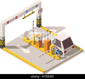 Vector isometric low poly car parking entrance Stock Vector
