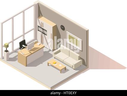 Vector isometric low poly office room Stock Vector