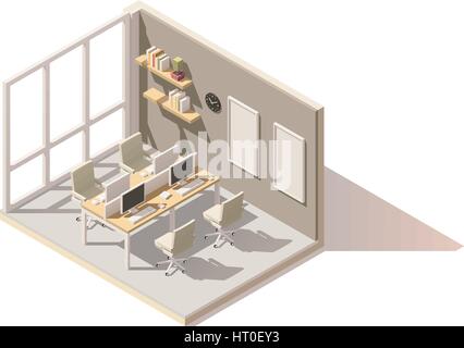 Vector isometric low poly office room Stock Vector