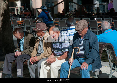 Plaza Mayor - old men, Lugo, Region of Galicia, Spain, Europe Stock Photo