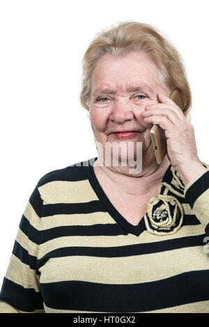 Old woman talking on the phone Stock Photo