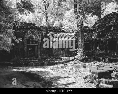 Infrared image of Khmer architechture in Angkor wat, Cambodia Stock Photo