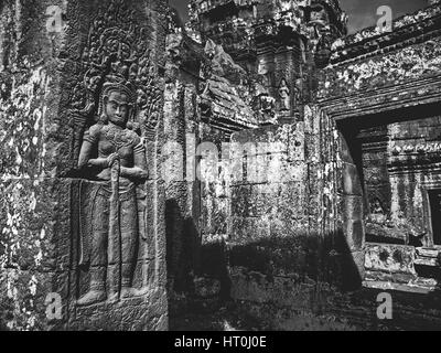 Infrared image of Khmer architechture in Angkor wat, Cambodia Stock Photo