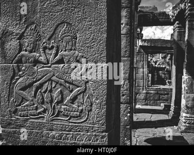 Infrared image of Khmer architechture in Angkor wat, Cambodia Stock Photo