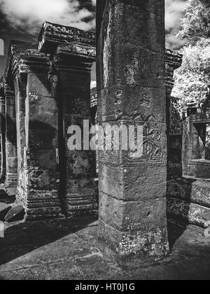 Infrared image of Khmer architechture in Angkor wat, Cambodia Stock Photo