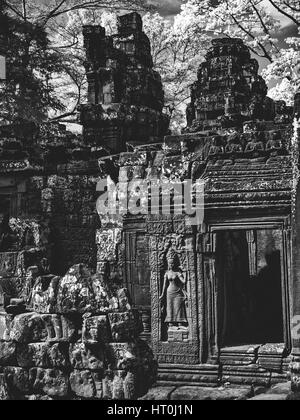 Infrared image of Khmer architechture in Angkor wat, Cambodia Stock Photo