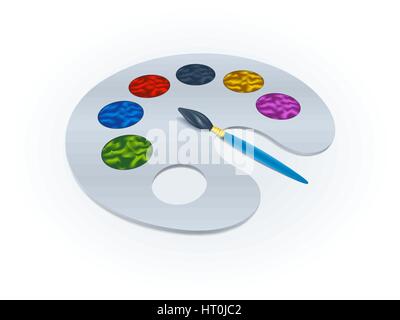 Realistic paintbrush, art palette and paints design. Vector illustration template. Stock Vector