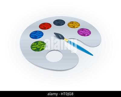 Realistic paintbrush, art palette and paints design. Vector illustration template. Stock Vector