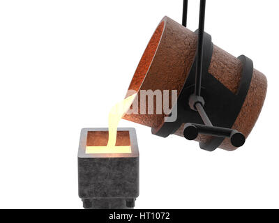 3d rendering molten metal pouring into mould isolated on white Stock Photo
