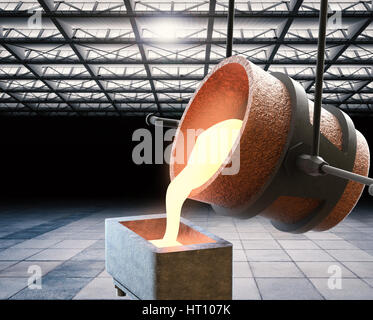 3d rendering molten metal pouring into mould Stock Photo