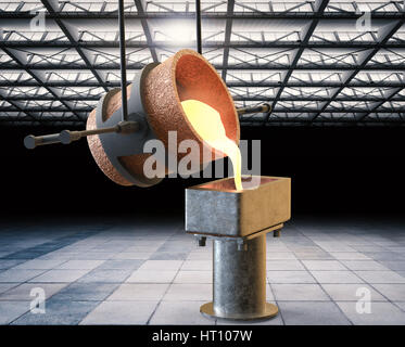 3d rendering molten metal pouring into mould Stock Photo