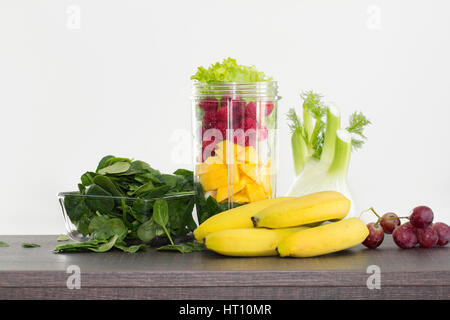 fresh fruits prepared for healthy raw breakfast Stock Photo