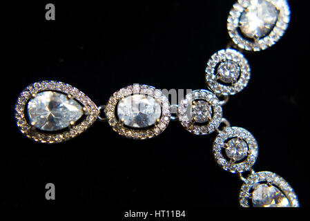 necklaces with precious stones on a black background jewelery Stock Photo