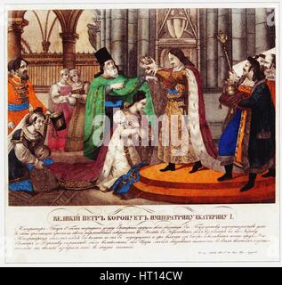 Peter the Great crowns his wife Catherine I as Empress, 1833. Artist: Russian Master Stock Photo