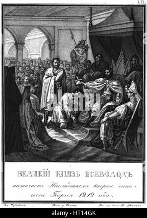 Grand Prince Vsevolod appoints his son Georgy as his successor. 1212 (From Illustrated Karamzin),  Artist: Chorikov, Boris Artemyevich (1802-1866) Stock Photo
